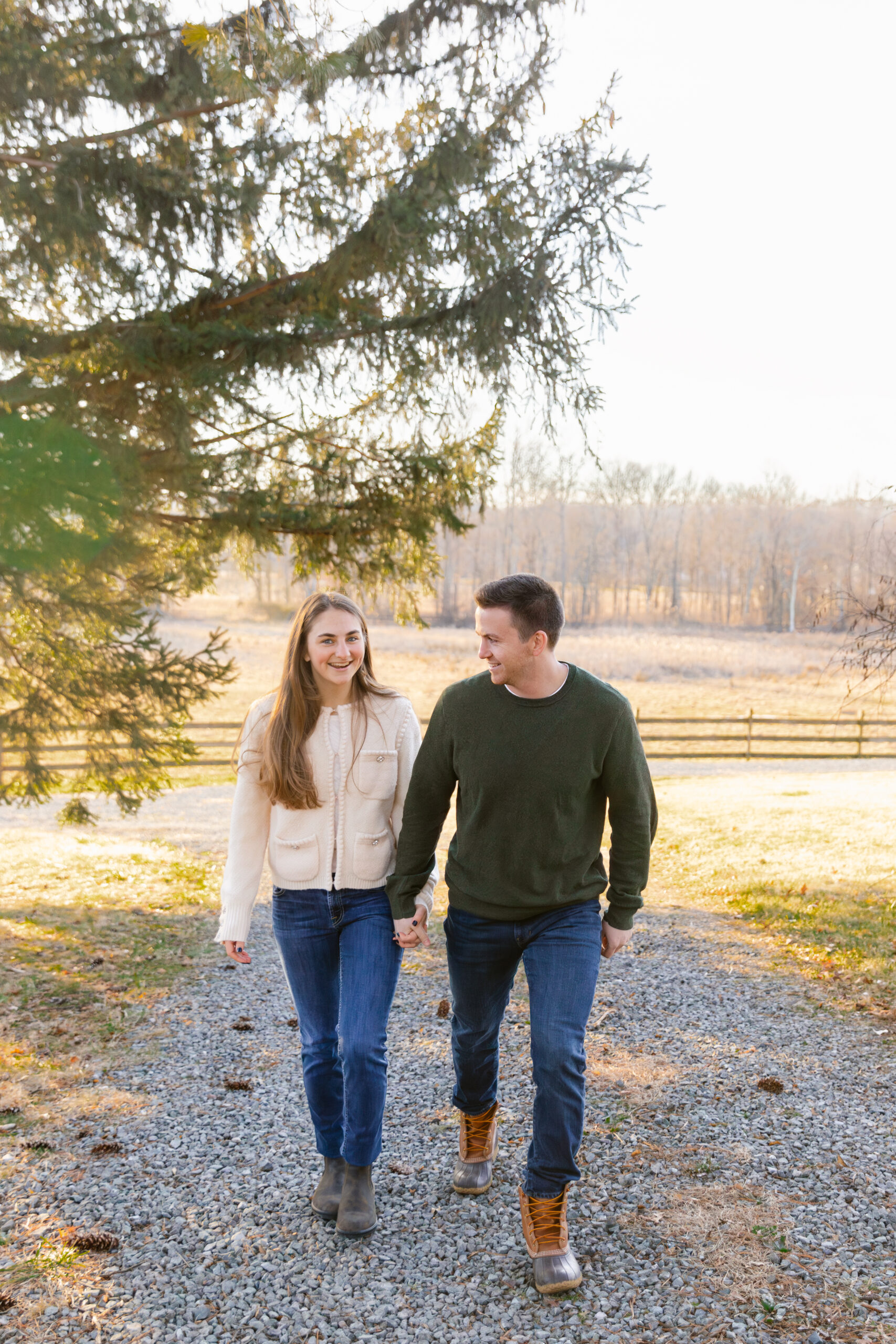 Couple holding hands and walking