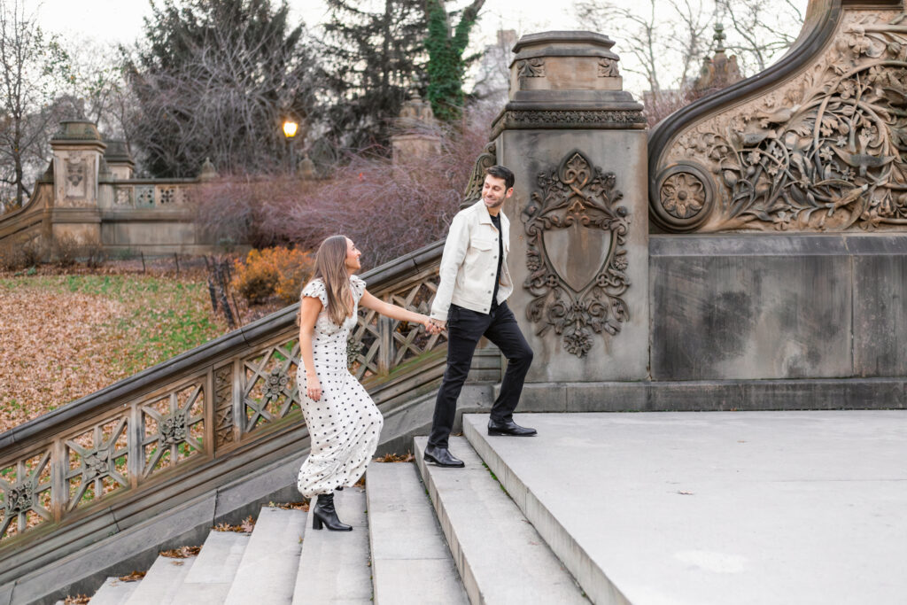 Couple walking up Bethesda stairs