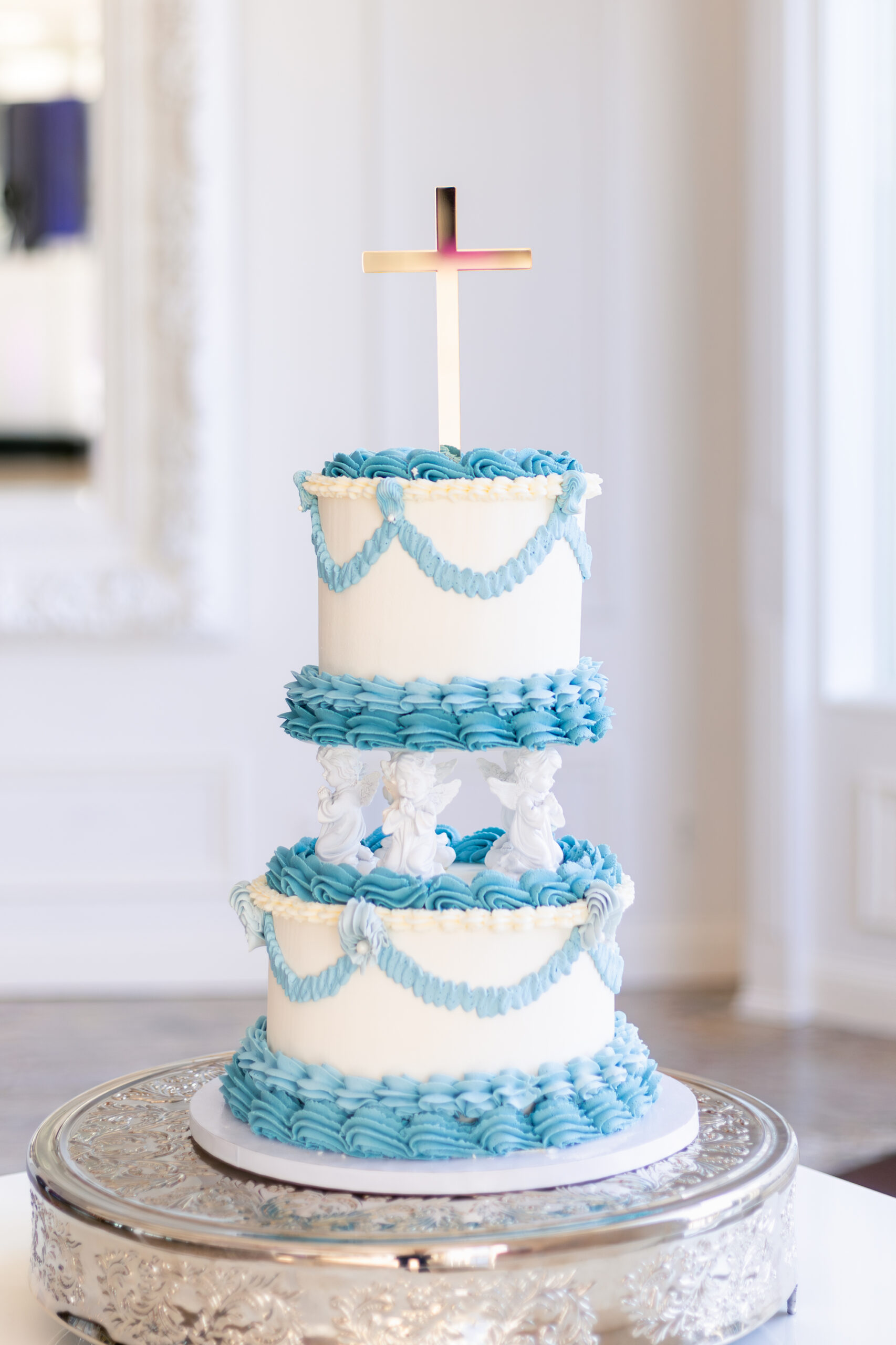 Baptism Cake, Blue and White Baptism cake