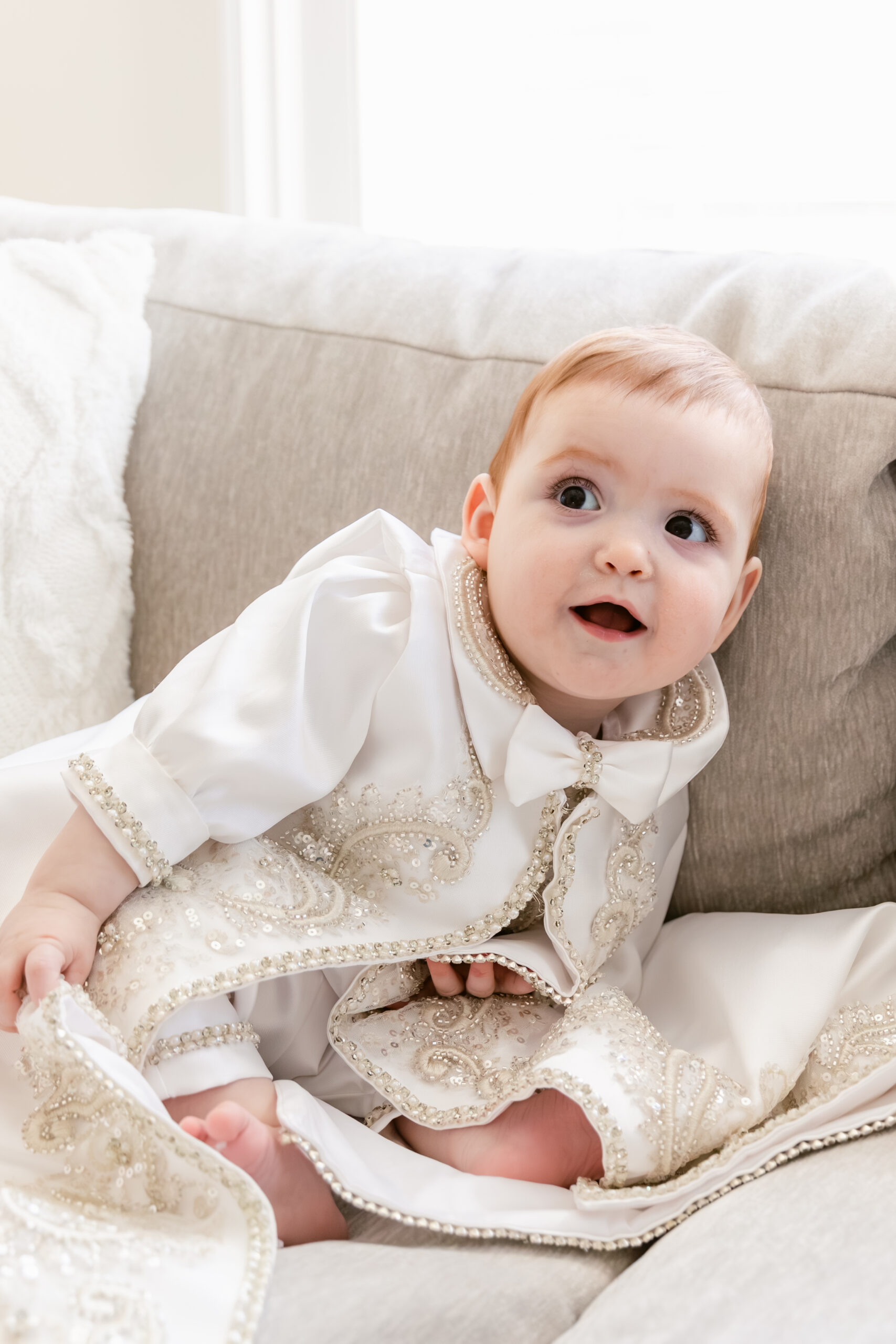 Baby Boy in Baptismal Gown. Holy Rosary Church Baptism