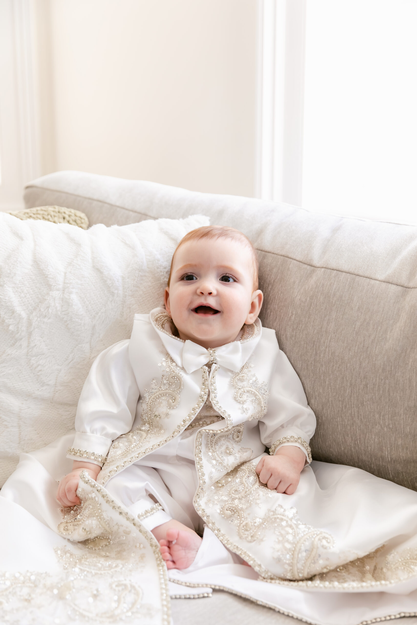 Baby Boy in Baptismal Gown. Holy Rosary Church Baptism