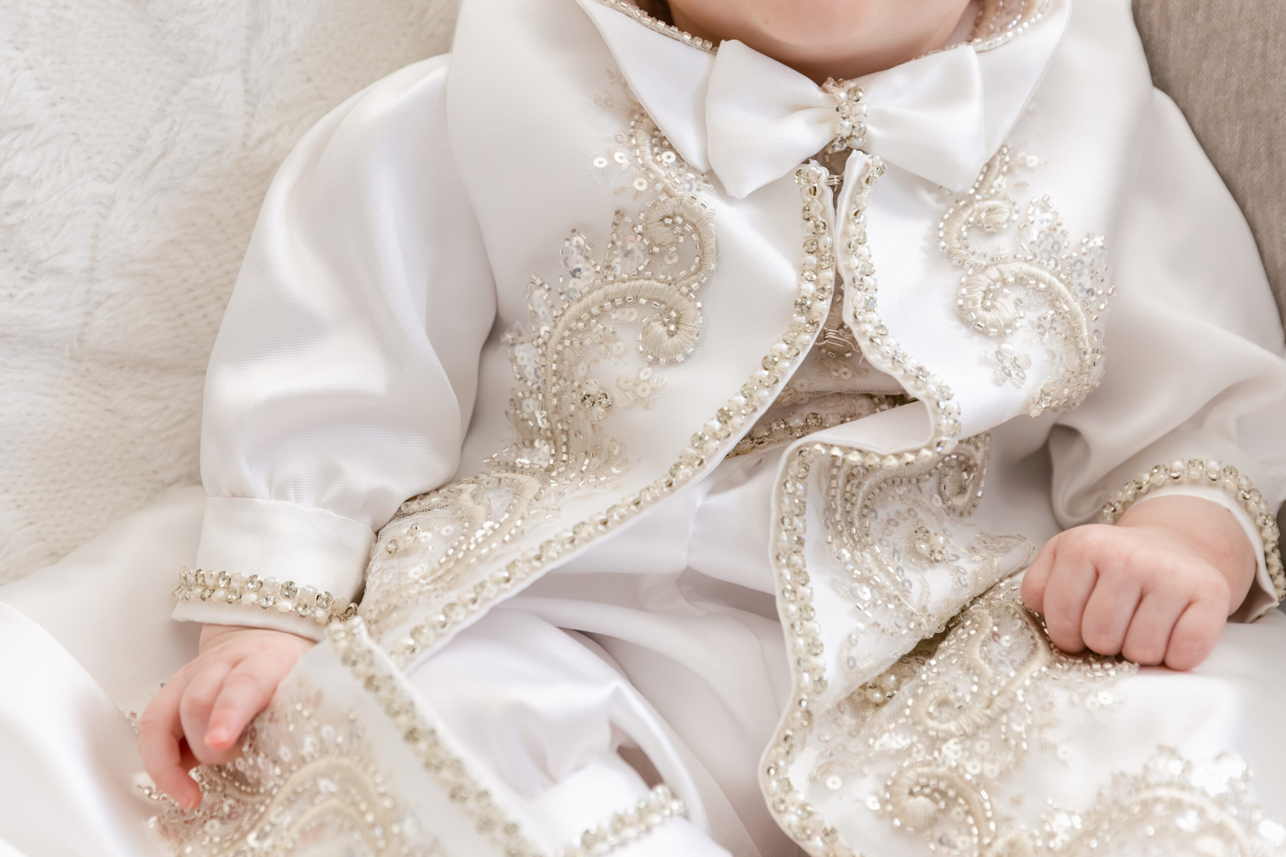 Baby Boy in Baptismal Gown. Holy Rosary Church Baptism