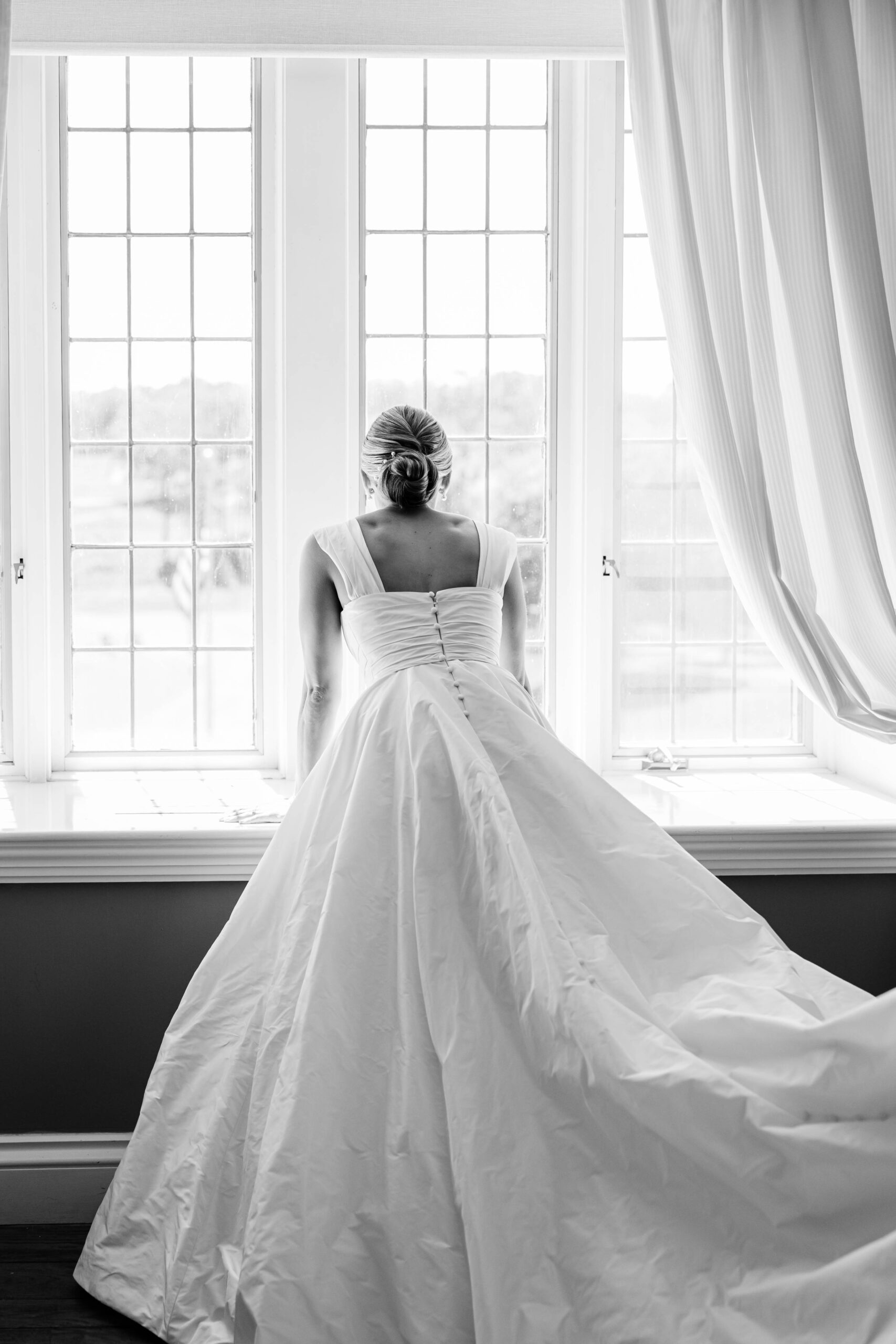 bride looking out the window
