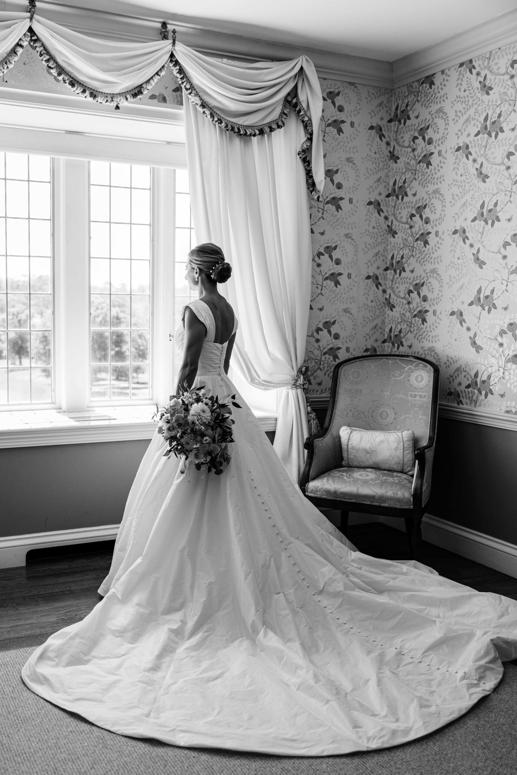 Black and white bridal portrait