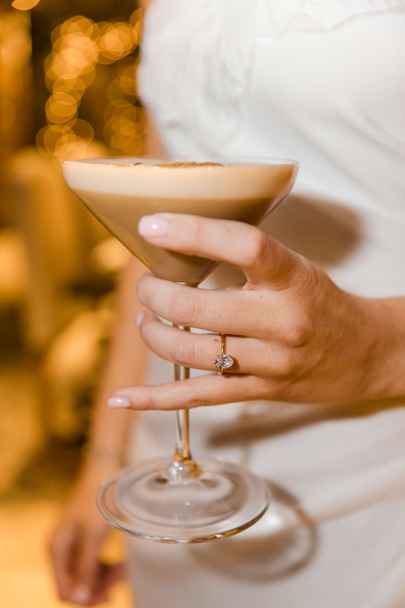 engagement ring and martini