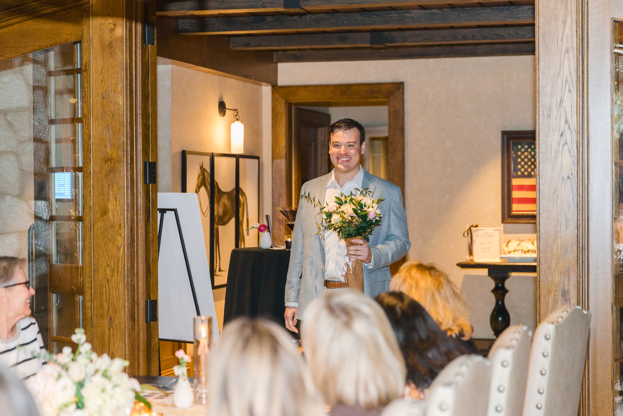 grooms entrance at bridal shower