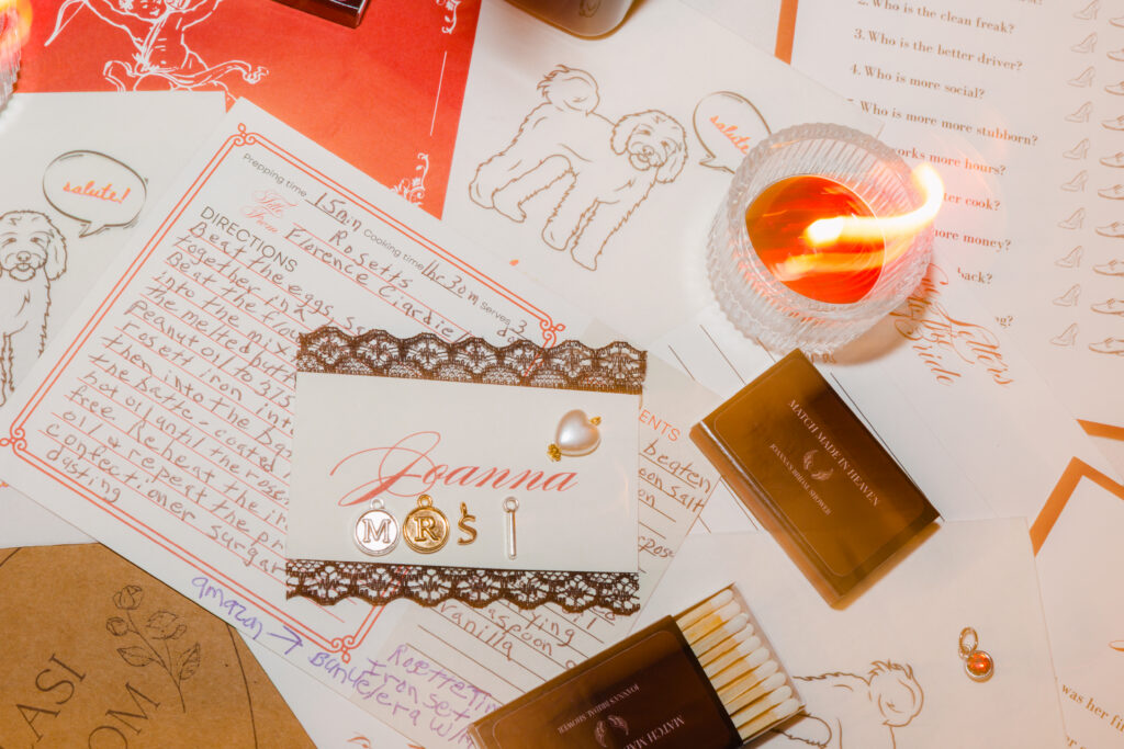 bridal shower custom match boxed, game cards, recipe cards, place cards ideas